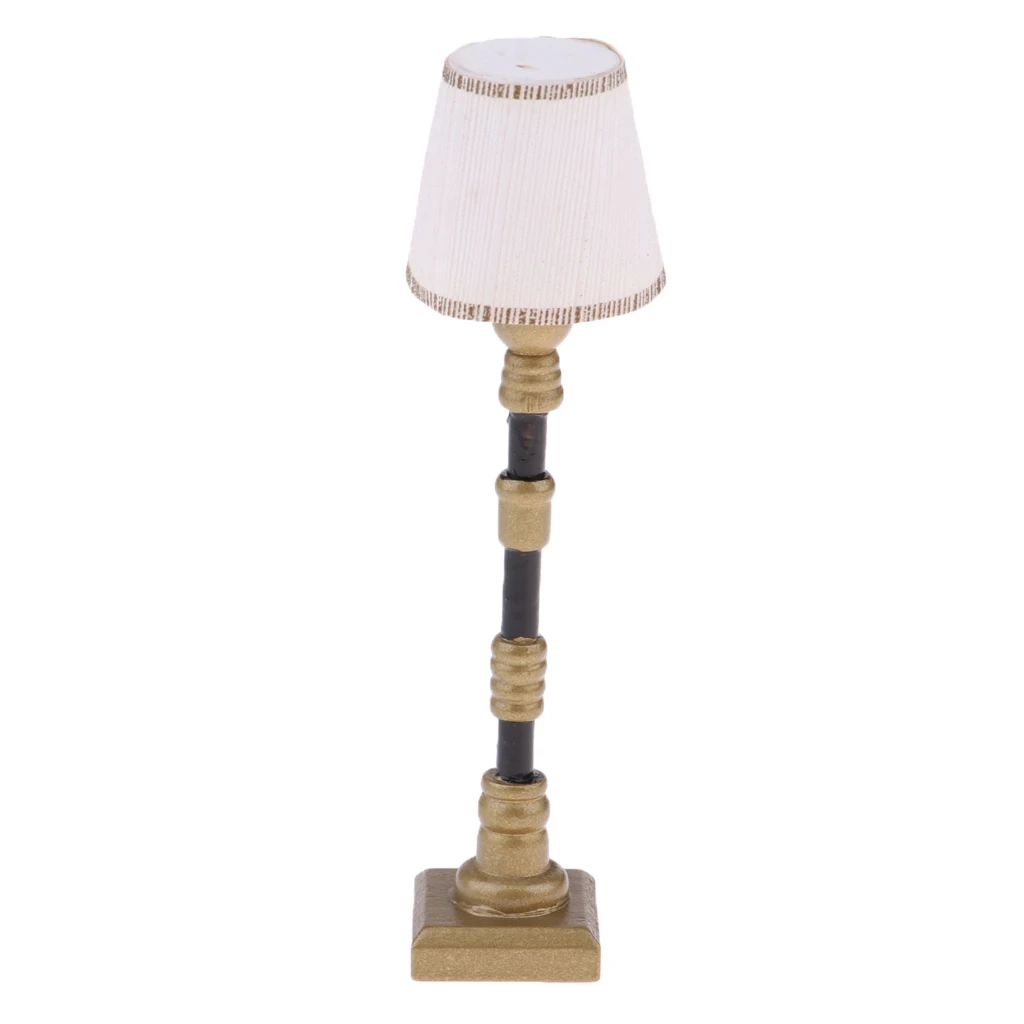 1/12 Dollhouse Miniature Furniture White Lampshade Floor Lamp Light Model Toys