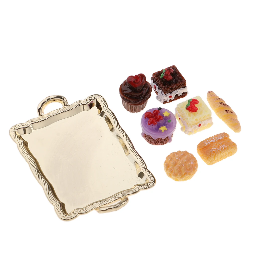 1:12 Dollhouse Miniature Food Cake Plate Breads Set for Kitchen Table Decoration Accessory perfect for pretend play toys