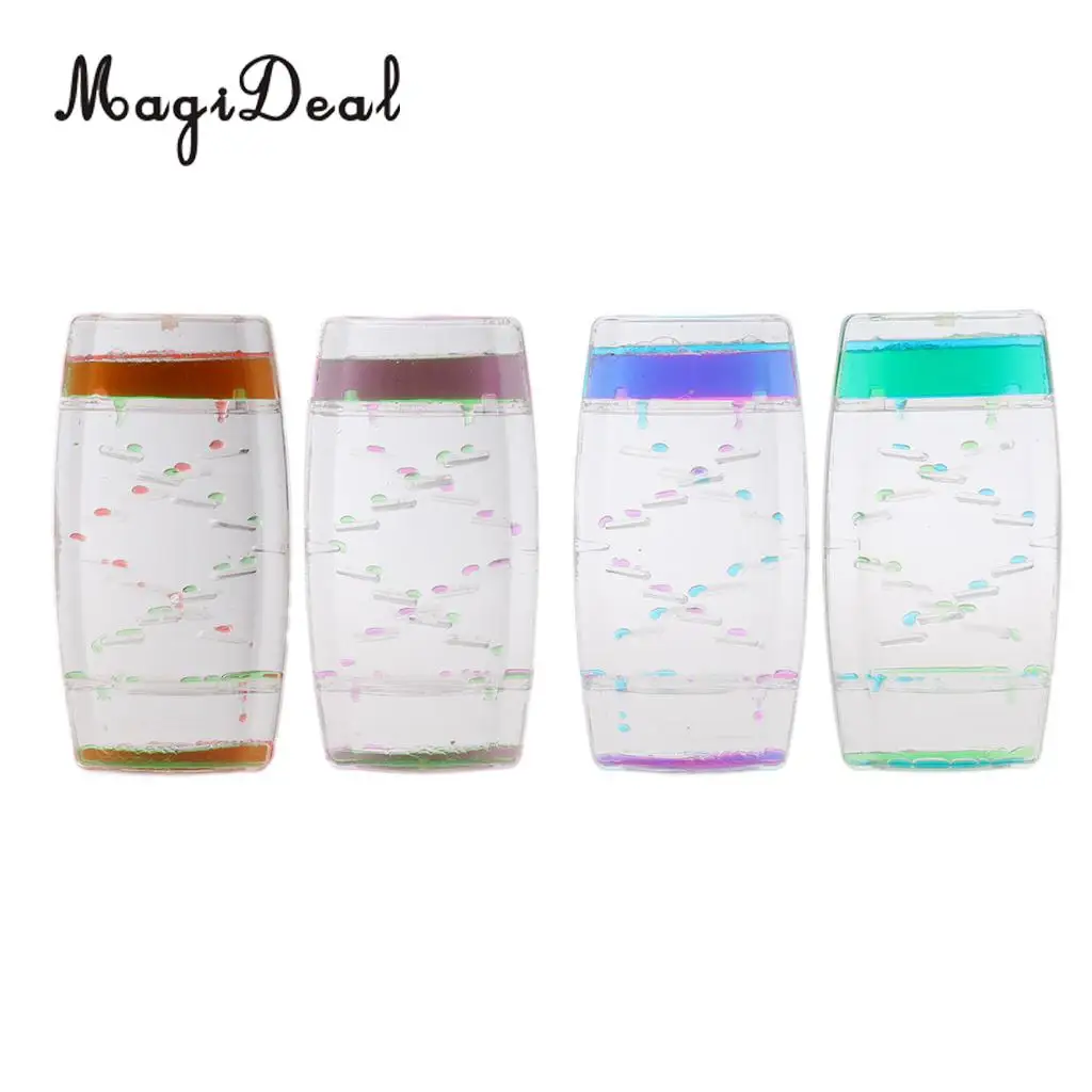 MagiDeal 1Pc Acrylic Creative Square Floating Oil Liquid Bubbler Motion Timer Hour Glass Ladder Home Desk Decor Random Color