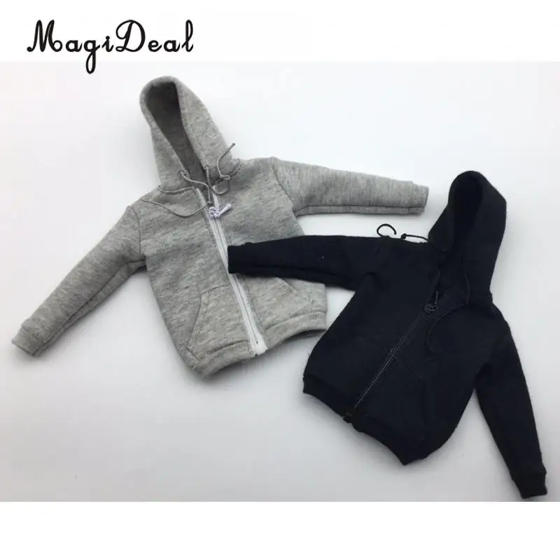 MagiDeal Cloth 1/6 Scale Mens Gray Zip Up Hoodie Sweatshirt for 12 Inch Action Figure Model Dolls Dress Party Stage Display Acce