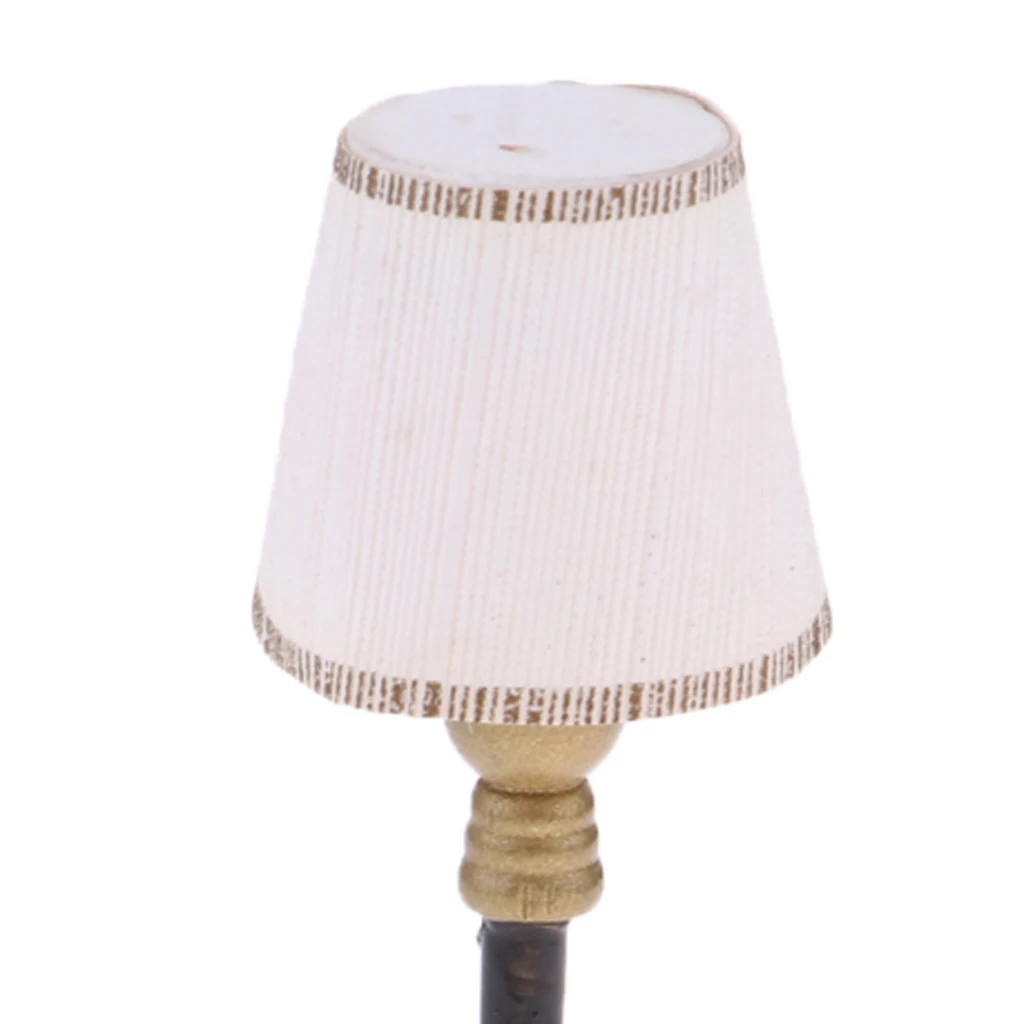 1/12 Dollhouse Miniature Furniture White Lampshade Floor Lamp Light Model Toys