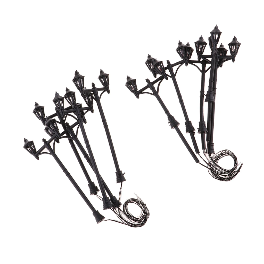 Luz de calle LED de doble cabeza, lámpara de iluminación de tren de ferrocarril, mesa de arena, Kits de construcción, miniaturas, decoración de diseño de paisaje, 10 Uds. - imagen 3