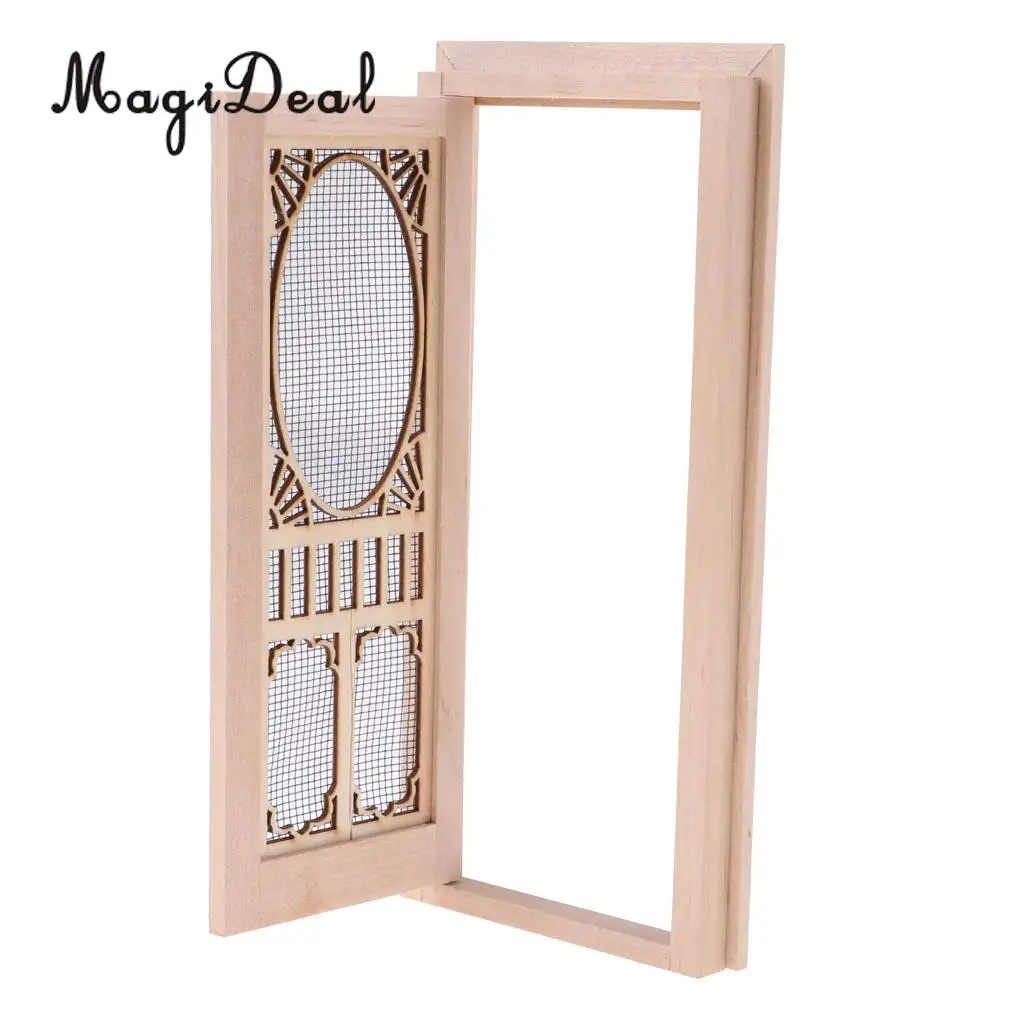 MagiDeal 1/12 Scale Dollhouse Miniature Wood External Hollow Screen Door Unpainted Furniture for Dolls House Furniture Accessory