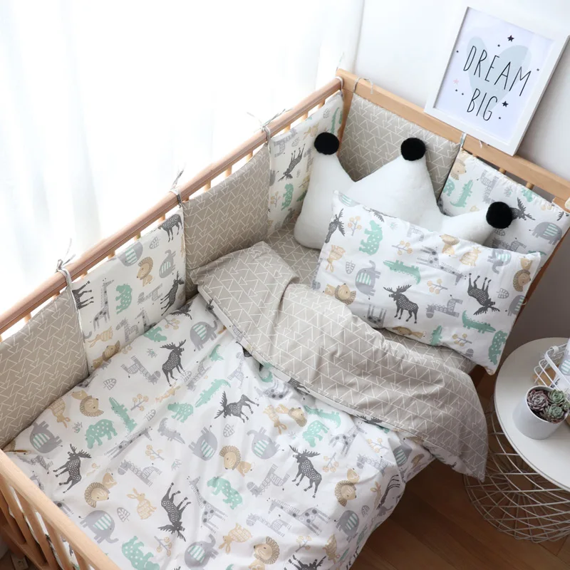 Juego de cama completo para cuna de algodón transpirable - Sábanas y protector