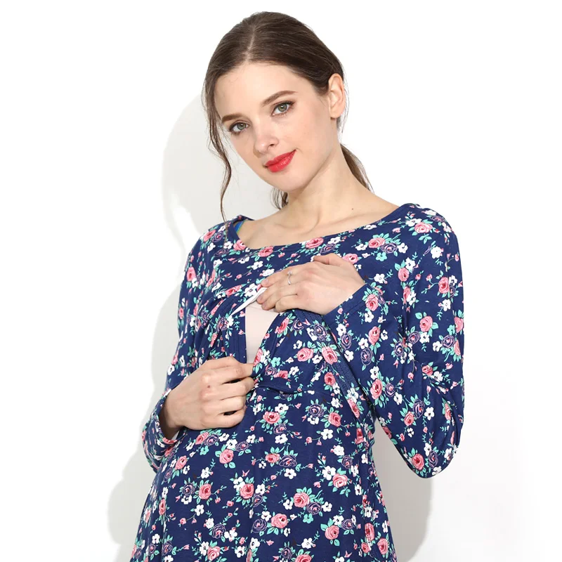 Ropa larga de maternidad para mujeres embarazadas, camisetas de algodón para primavera, camisetas de lactancia, camisetas de lactancia para mujeres posparto - imagen 2