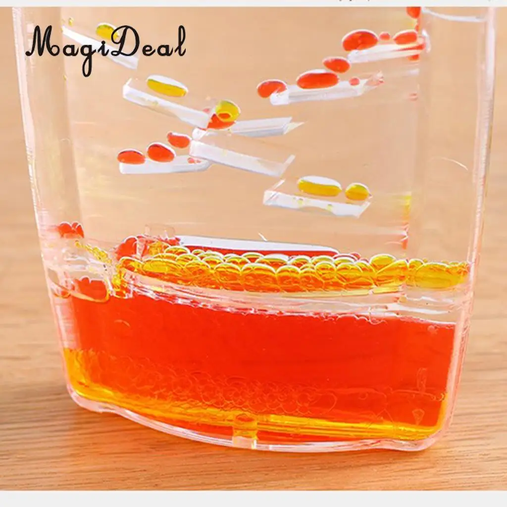 MagiDeal 1Pc Acrylic Creative Square Floating Oil Liquid Bubbler Motion Timer Hour Glass Ladder Home Desk Decor Random Color