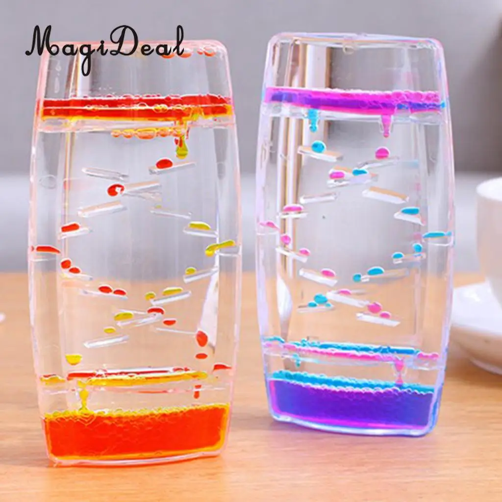 MagiDeal 1Pc Acrylic Creative Square Floating Oil Liquid Bubbler Motion Timer Hour Glass Ladder Home Desk Decor Random Color