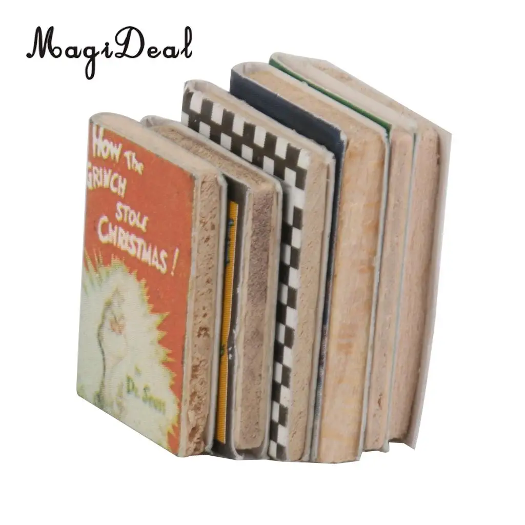 MagiDeal Colorful 6Pcs 1/12 Scale Wooden Miniature Dollhouse Books for Doll Room Box Coffee Shop Table Desk Bookshelf Scenery