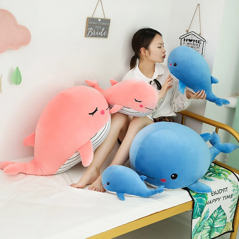 Peluche de ballena suave azul y rosa para bebé
