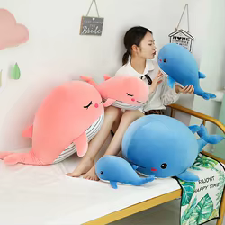 Peluche de ballena suave azul y rosa para bebé