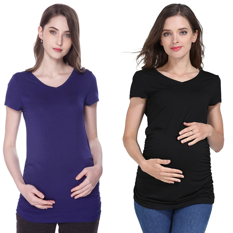 Ropa de maternidad de verano de talla grande, Tops para mujeres embarazadas, camisetas Gravida, camiseta para embarazadas, ropa de embarazo de manga corta - imagen 3