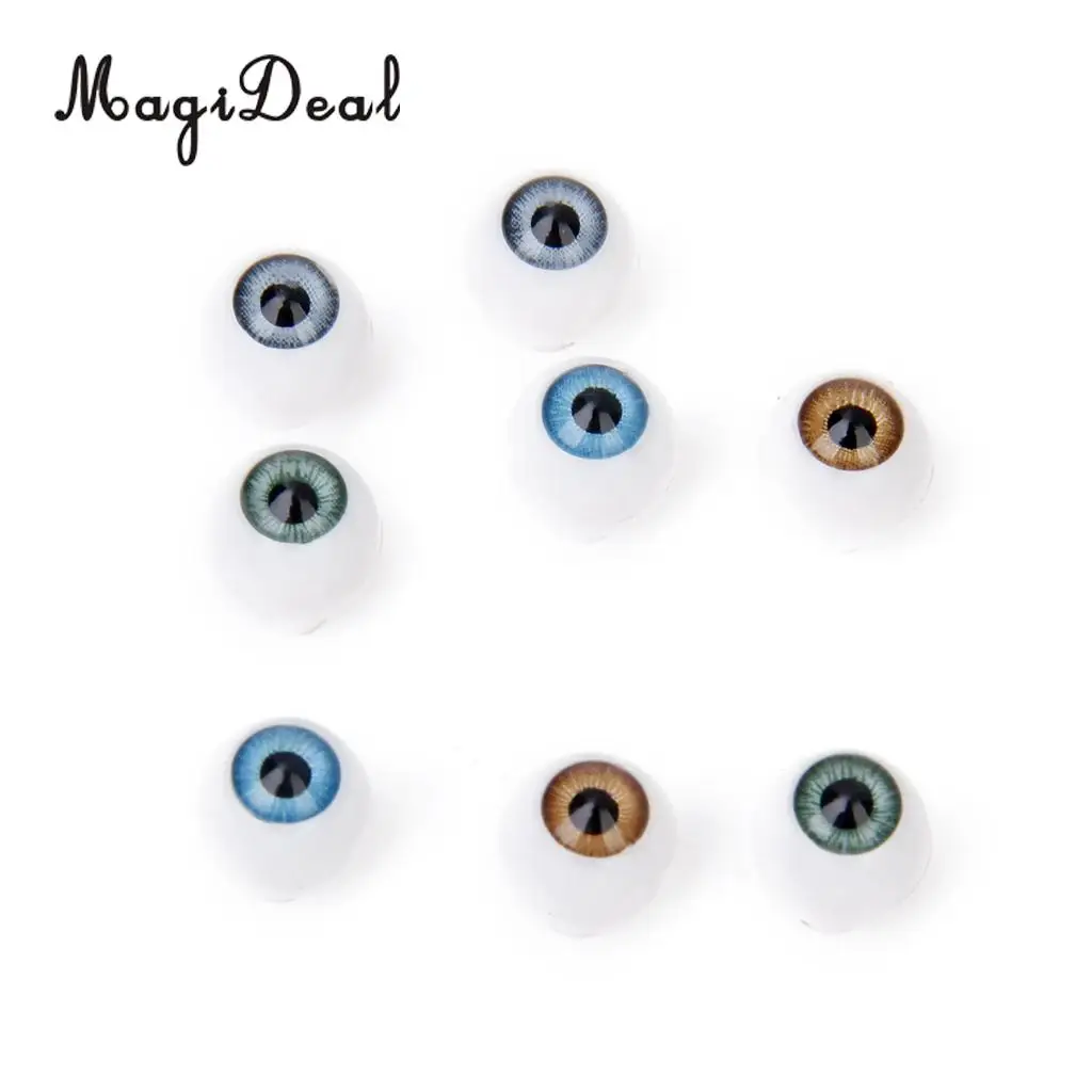 MagiDeal Simulation 4 Pairs Round Acrylic Doll Eyes DIY Eyeballs for Porcelain Dolls Animals Halloween Props Kids Toy 10x7mm