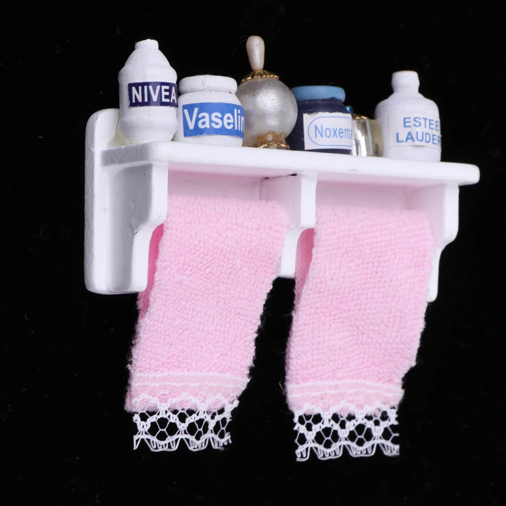 1/12 Dollhouse Miniature Bathroom Kit Wooden Tower Shelf Furniture White