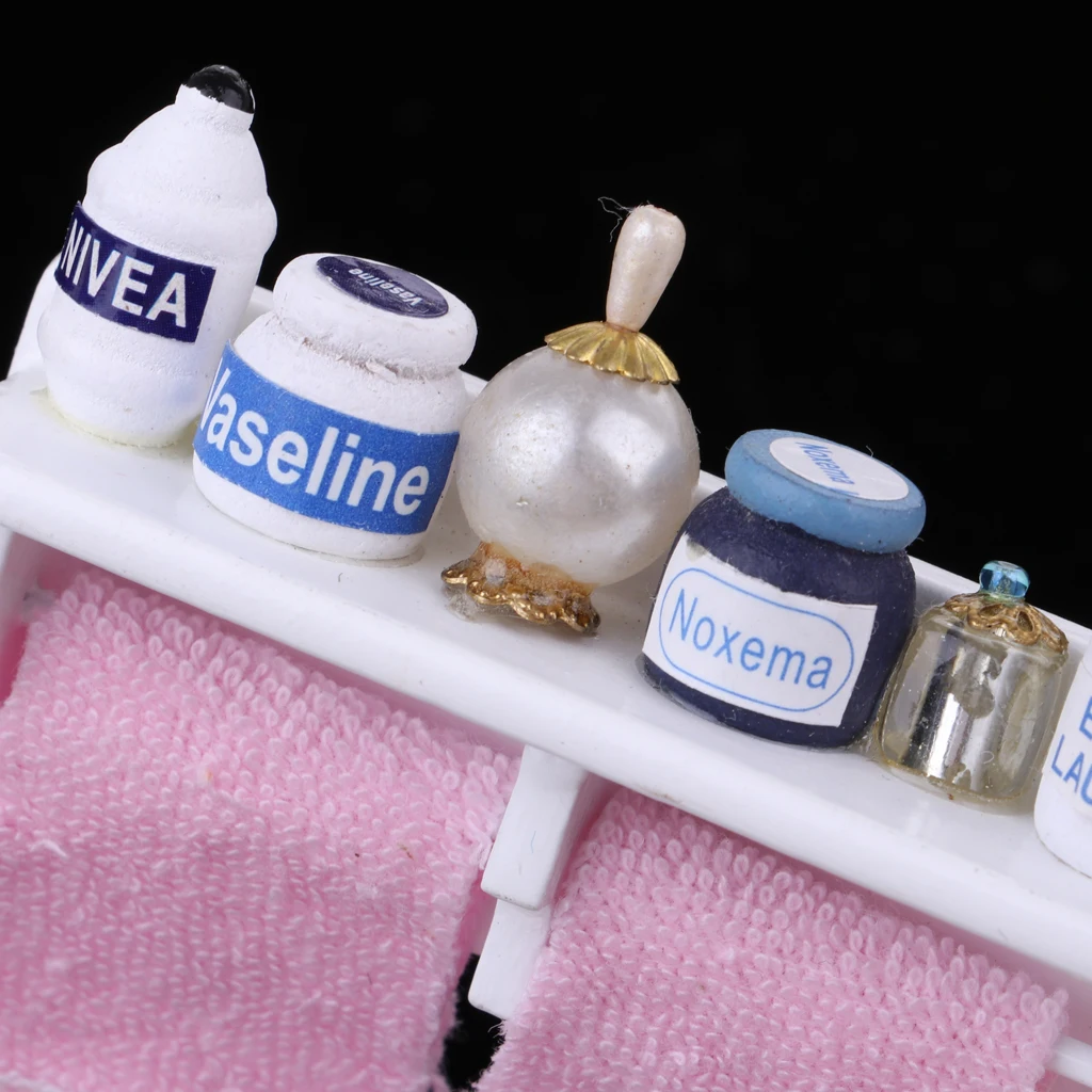 1/12 Dollhouse Miniature Bathroom Kit Wooden Tower Shelf Furniture White
