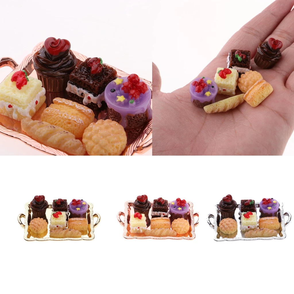 1:12 Dollhouse Miniature Food Cake Plate Breads Set for Kitchen Table Decoration Accessory perfect for pretend play toys