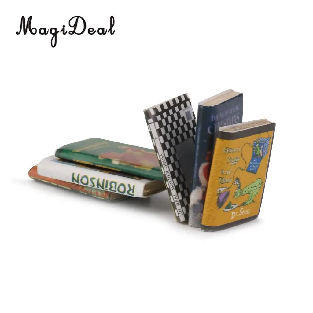 MagiDeal Colorful 6Pcs 1/12 Scale Wooden Miniature Dollhouse Books for Doll Room Box Coffee Shop Table Desk Bookshelf Scenery