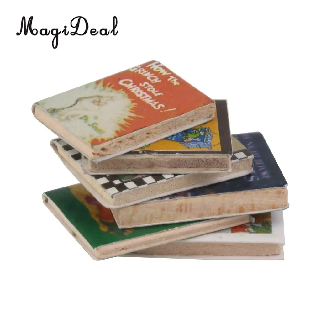 MagiDeal Colorful 6Pcs 1/12 Scale Wooden Miniature Dollhouse Books for Doll Room Box Coffee Shop Table Desk Bookshelf Scenery