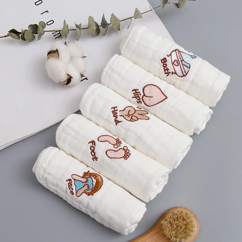 Toalla de saliva gasa algodón bordada – Diseño burbuja para bebé - imagen 4