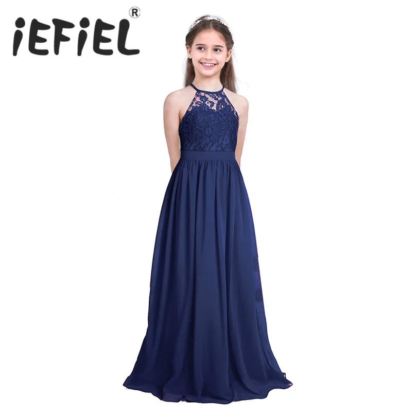 IEFiEL-vestido de encaje de tul sin mangas para niñas, vestido de fiesta Formal, baile de graduación, princesa, dama de honor, ropa de boda para niños y adolescentes