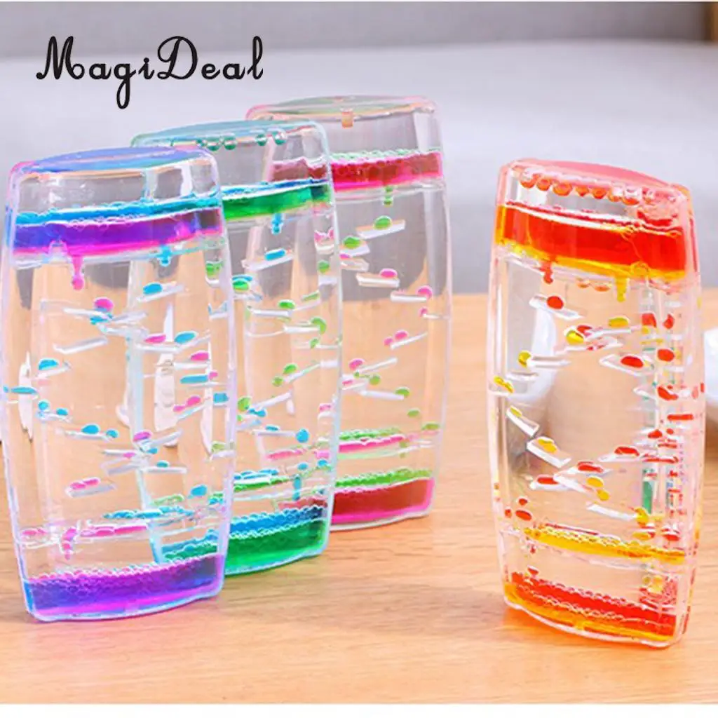 MagiDeal 1Pc Acrylic Creative Square Floating Oil Liquid Bubbler Motion Timer Hour Glass Ladder Home Desk Decor Random Color