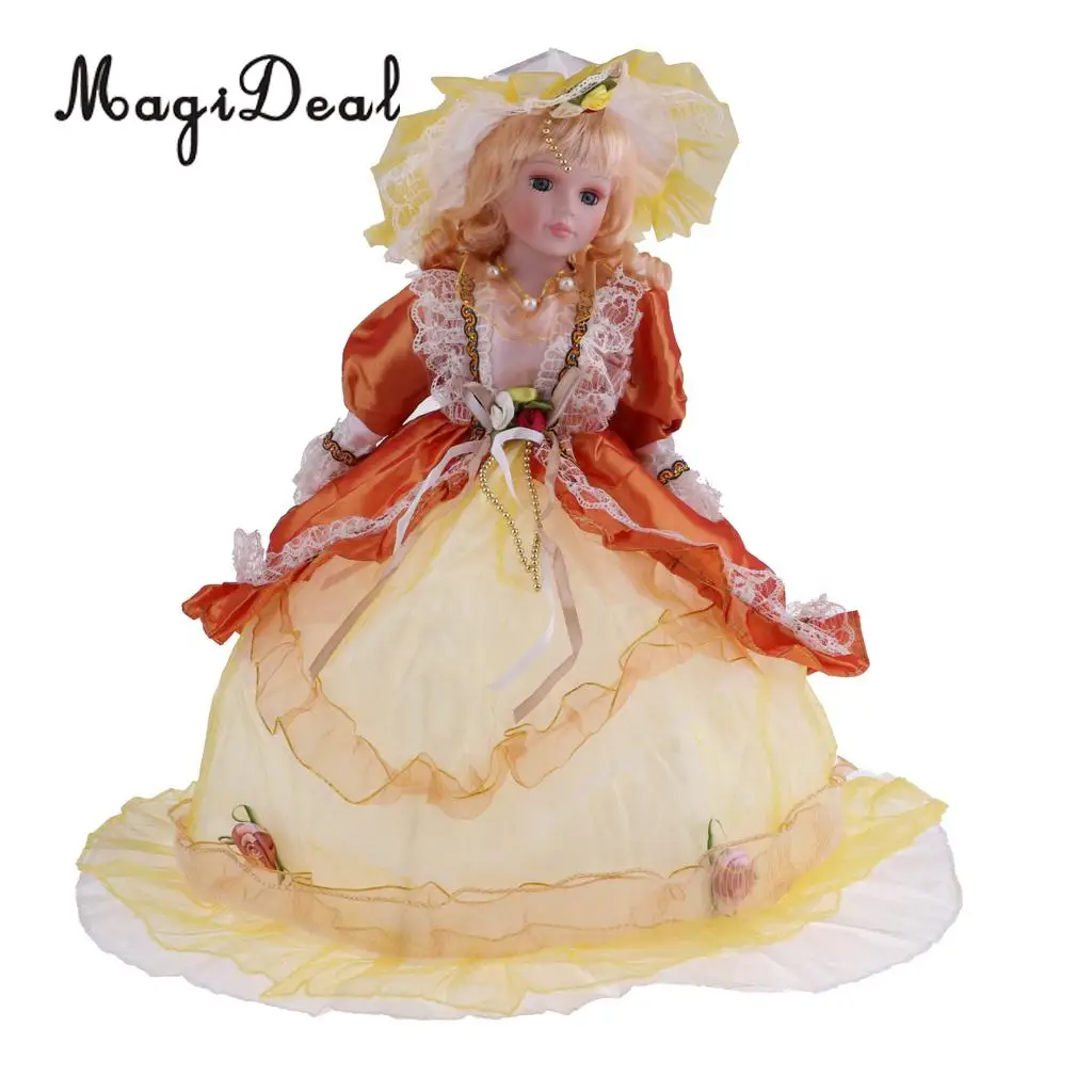 Pretty Lady Victorian Porcelain Doll Splicing Doll Wearing Evening Dress 18 Inch