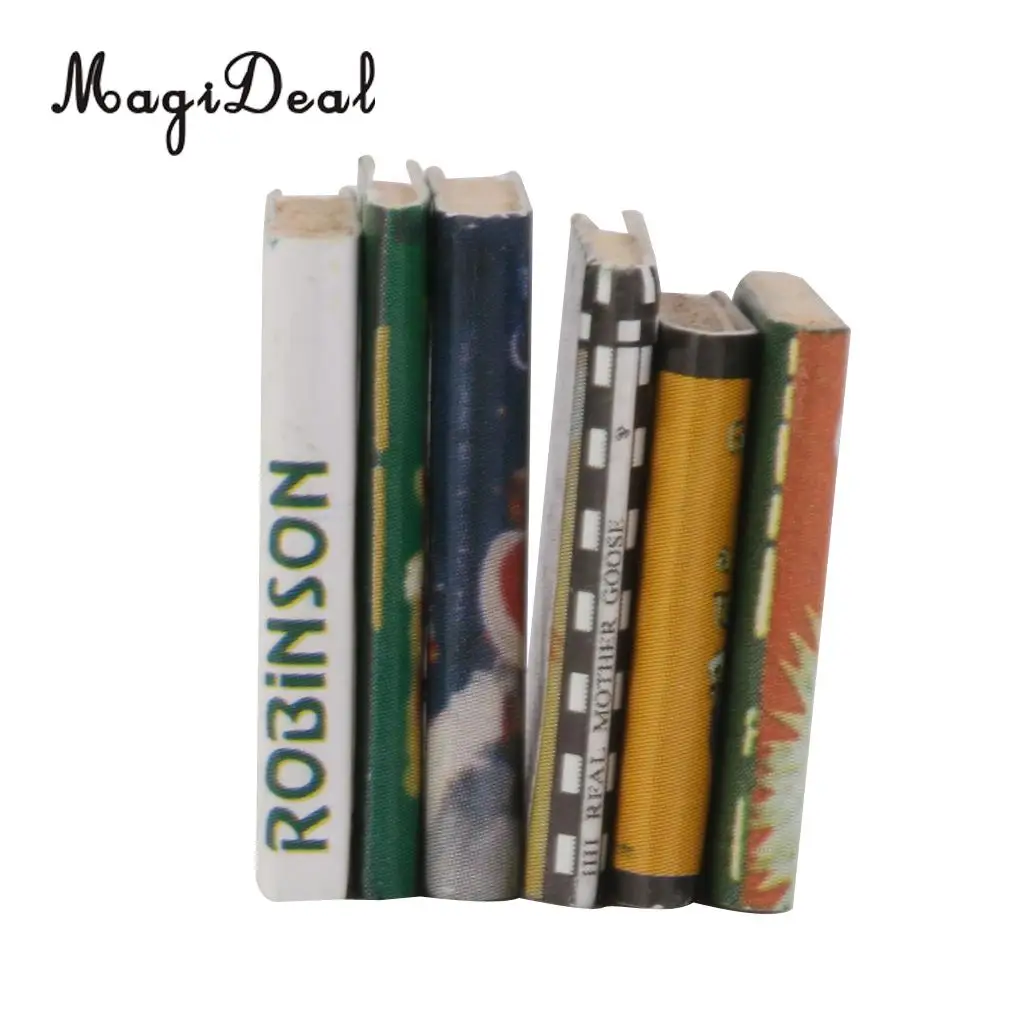 MagiDeal Colorful 6Pcs 1/12 Scale Wooden Miniature Dollhouse Books for Doll Room Box Coffee Shop Table Desk Bookshelf Scenery