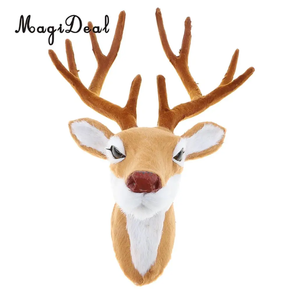 Realistic Stuffed Deer Head Model Toy Faux Fur Animal Wall Hanging Decoration Home Christmas Party Ornament Gift