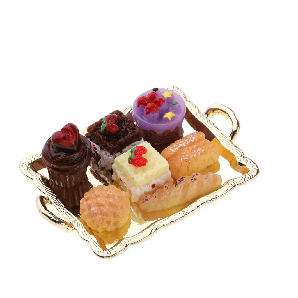 1:12 Dollhouse Miniature Food Cake Plate Breads Set for Kitchen Table Decoration Accessory perfect for pretend play toys