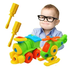 Bloques de rompecabezas para niños, juguetes educativos, modelos a escala, tren de inserción de plástico, forma de helicóptero, bloques de desmontaje de atornillado