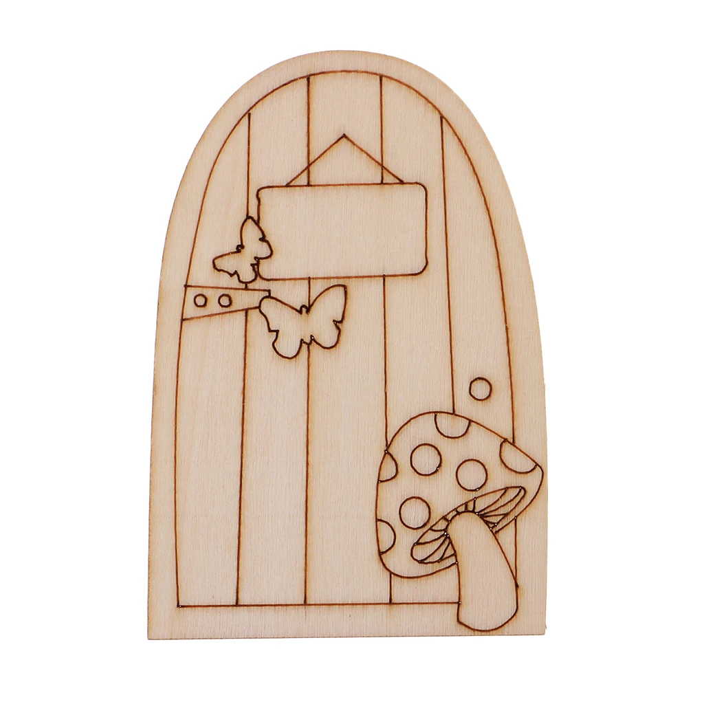 Set of 10 Small Mini Cut Wooden Fairy Elf Doors Unpainted 10cm Tall