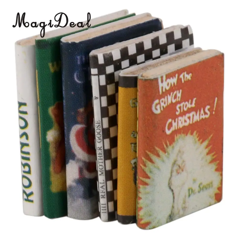 MagiDeal Colorful 6Pcs 1/12 Scale Wooden Miniature Dollhouse Books for Doll Room Box Coffee Shop Table Desk Bookshelf Scenery