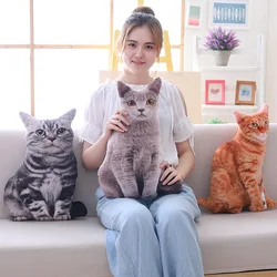 Almohada de gato de peluche de simulación, cojín de Animal realista de peluche suave, decoración de sofá, juguete de peluche de dibujos animados, regalo kawaii para niños