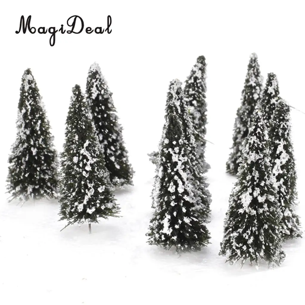 MagiDeal 10Pcs 1/150 White Dark Green Scenery Landscape Model Cedar Trees for Train Track Building Model Layout Prop 8cm