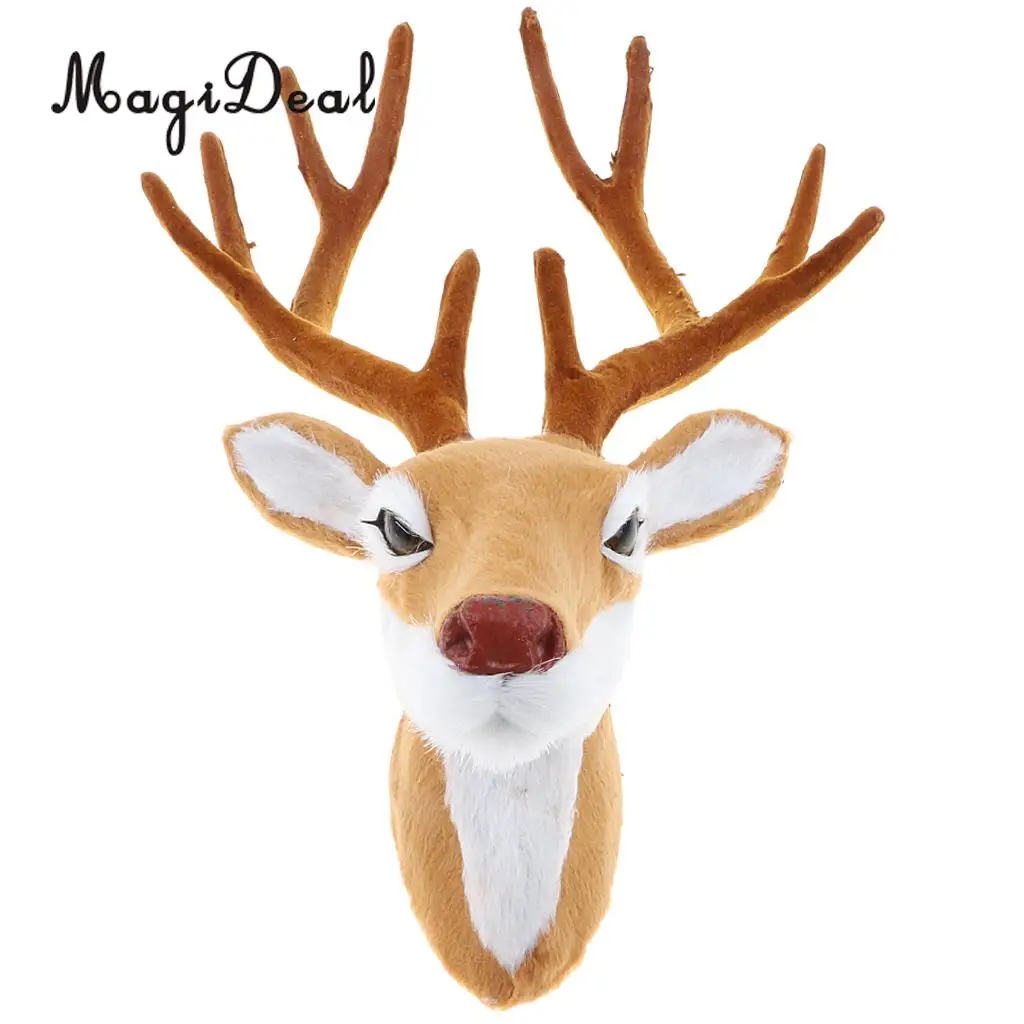 Realistic Stuffed Deer Head Model Toy Faux Fur Animal Wall Hanging Decoration Home Christmas Party Ornament Gift