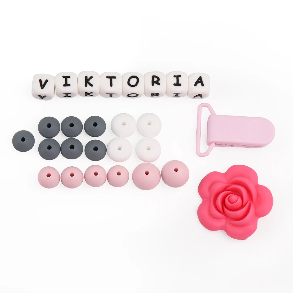 10 Uds. De cuentas de silicona con letras del alfabeto, mordedor con nombre personalizado, cadenas de chupete de silicona hechas a mano, cuentas sin BPA - imagen 2