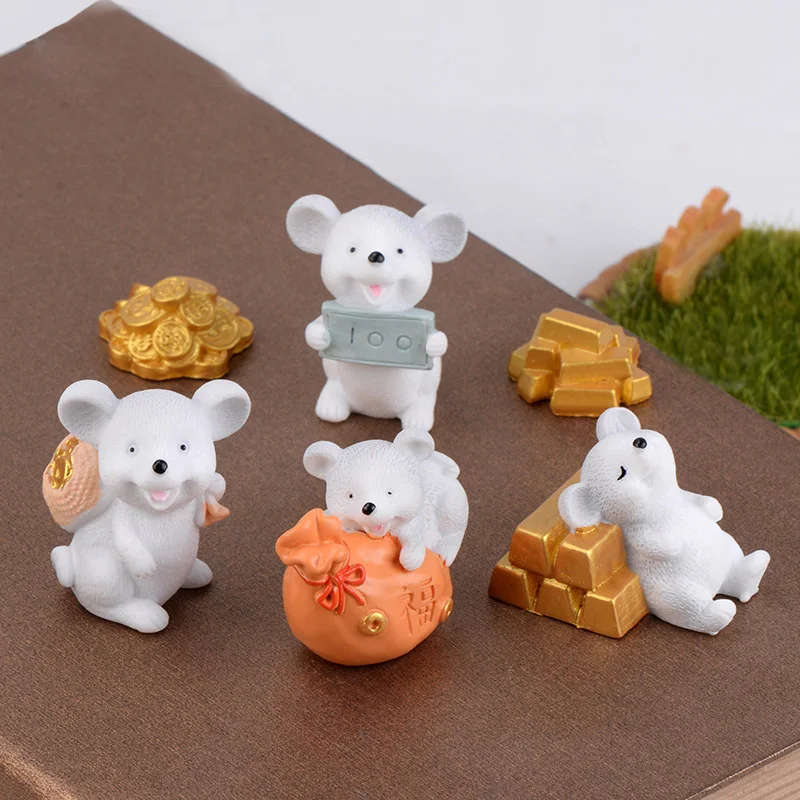 Estatuilla de ratón de La Fortuna, modelo de Animal de dibujos animados, paisaje de musgo, artesanía de resina, accesorios de decoración de jardín de hadas en miniatura para el hogar - imagen 5