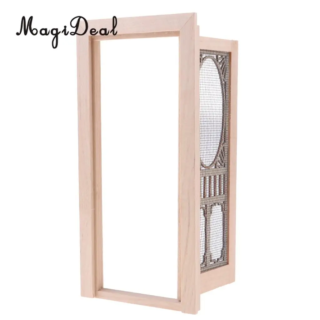 MagiDeal 1/12 Scale Dollhouse Miniature Wood External Hollow Screen Door Unpainted Furniture for Dolls House Furniture Accessory