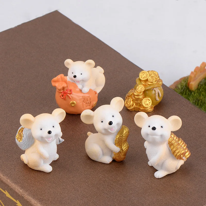 Estatuilla de ratón de La Fortuna, modelo de Animal de dibujos animados, paisaje de musgo, artesanía de resina, accesorios de decoración de jardín de hadas en miniatura para el hogar - imagen 2
