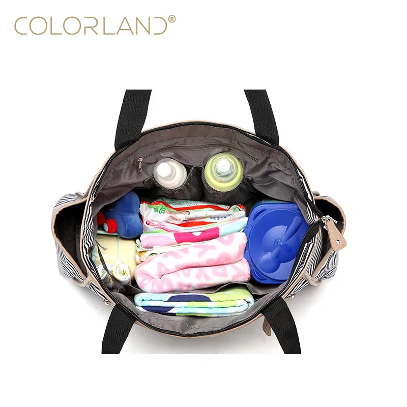 Colorland nueva Bolsa de pañales para mamá Bolsa de pañales a rayas bolsas de bebé duraderas para cochecito Bolsa de cambio de bebé Bolso Maternidade Tote - imagen 3