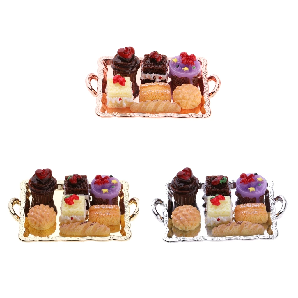 1:12 Dollhouse Miniature Food Cake Plate Breads Set for Kitchen Table Decoration Accessory perfect for pretend play toys