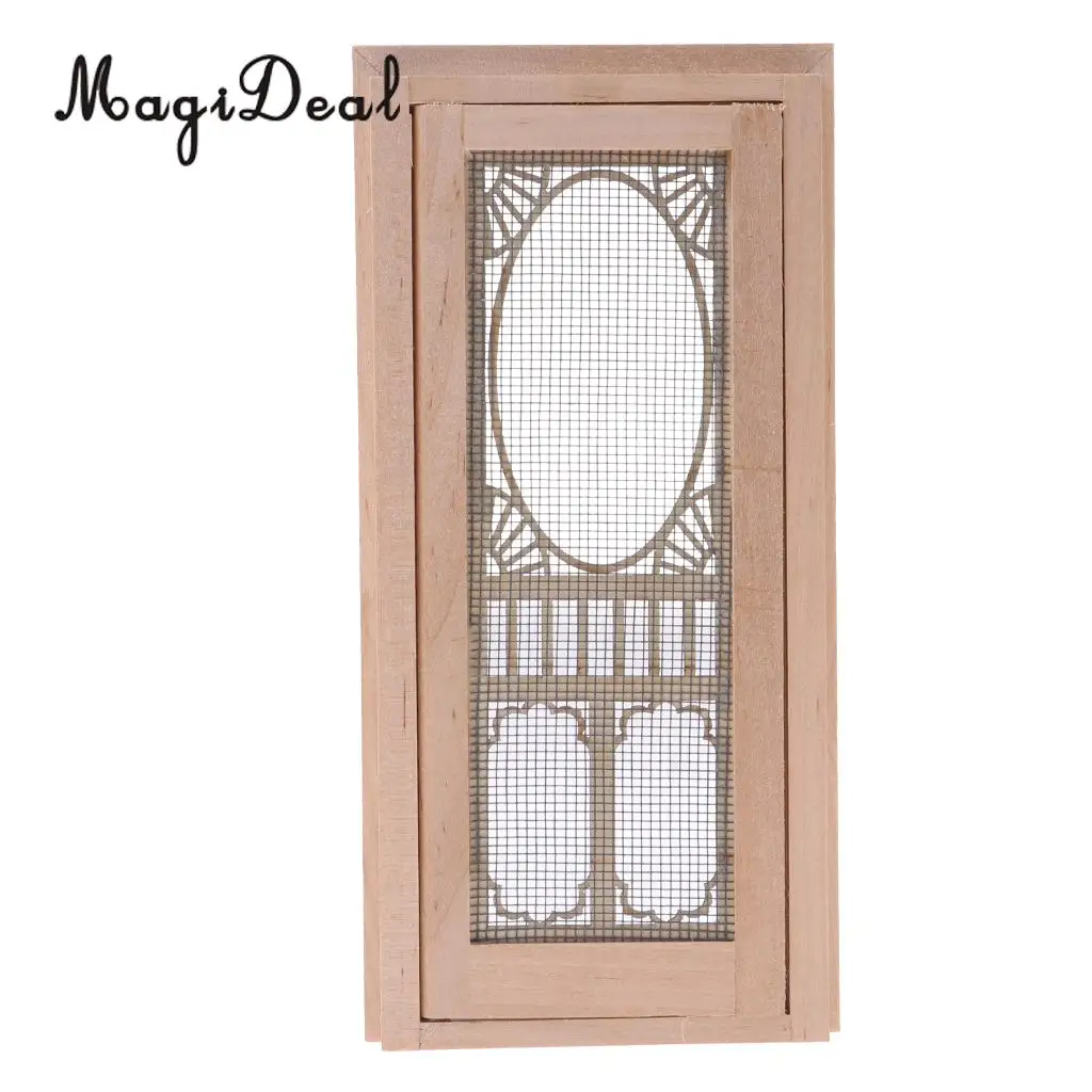 MagiDeal 1/12 Scale Dollhouse Miniature Wood External Hollow Screen Door Unpainted Furniture for Dolls House Furniture Accessory