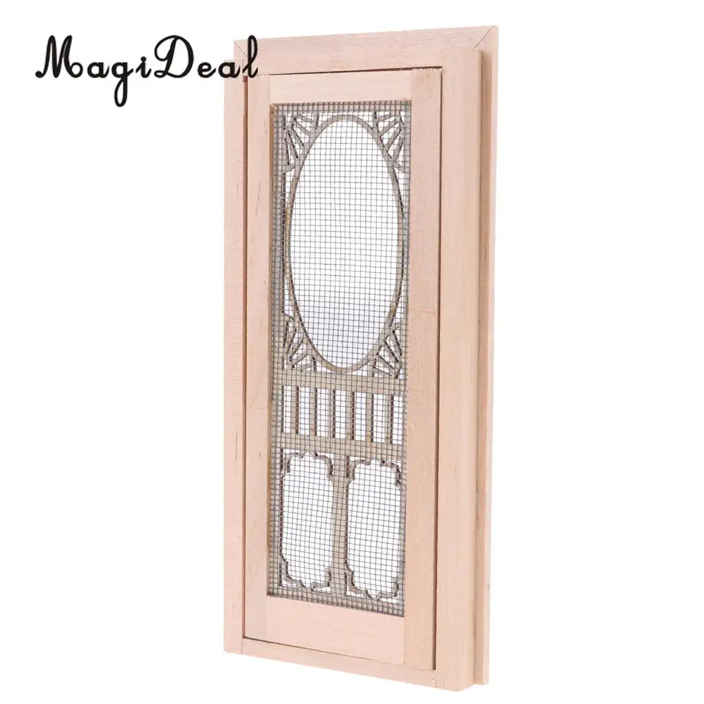 MagiDeal 1/12 Scale Dollhouse Miniature Wood External Hollow Screen Door Unpainted Furniture for Dolls House Furniture Accessory