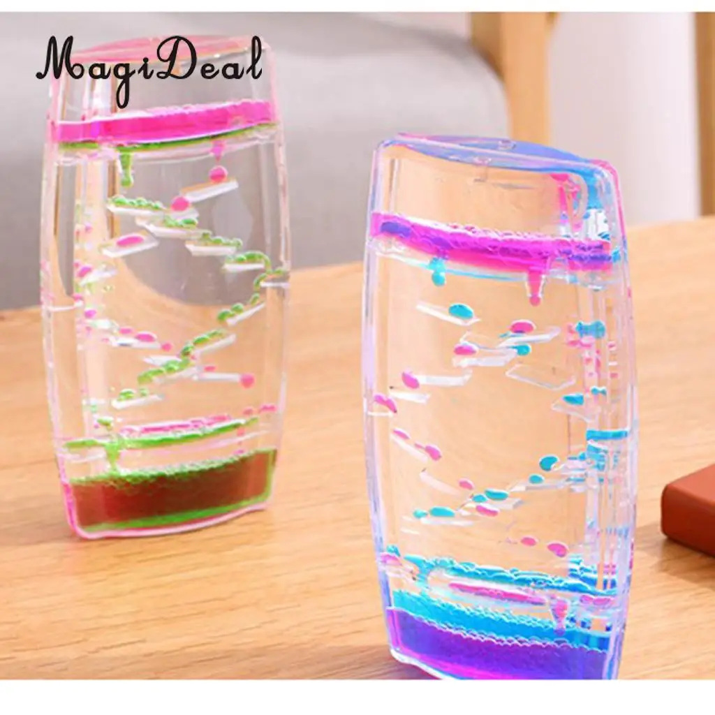 MagiDeal 1Pc Acrylic Creative Square Floating Oil Liquid Bubbler Motion Timer Hour Glass Ladder Home Desk Decor Random Color