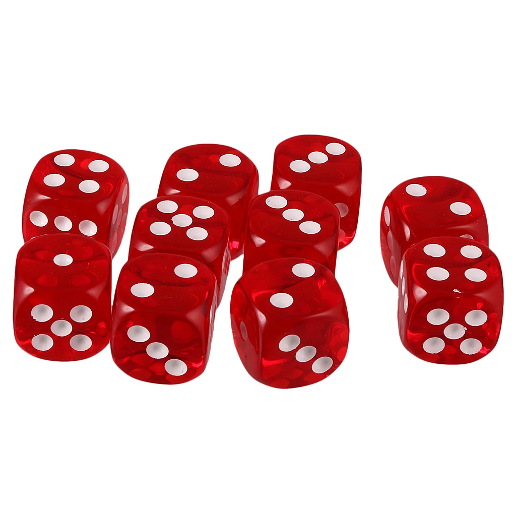 Pack of 10 D6 Dice Sets Acrylic Six-side for D&D TRPG Party Board Game Kids Toys