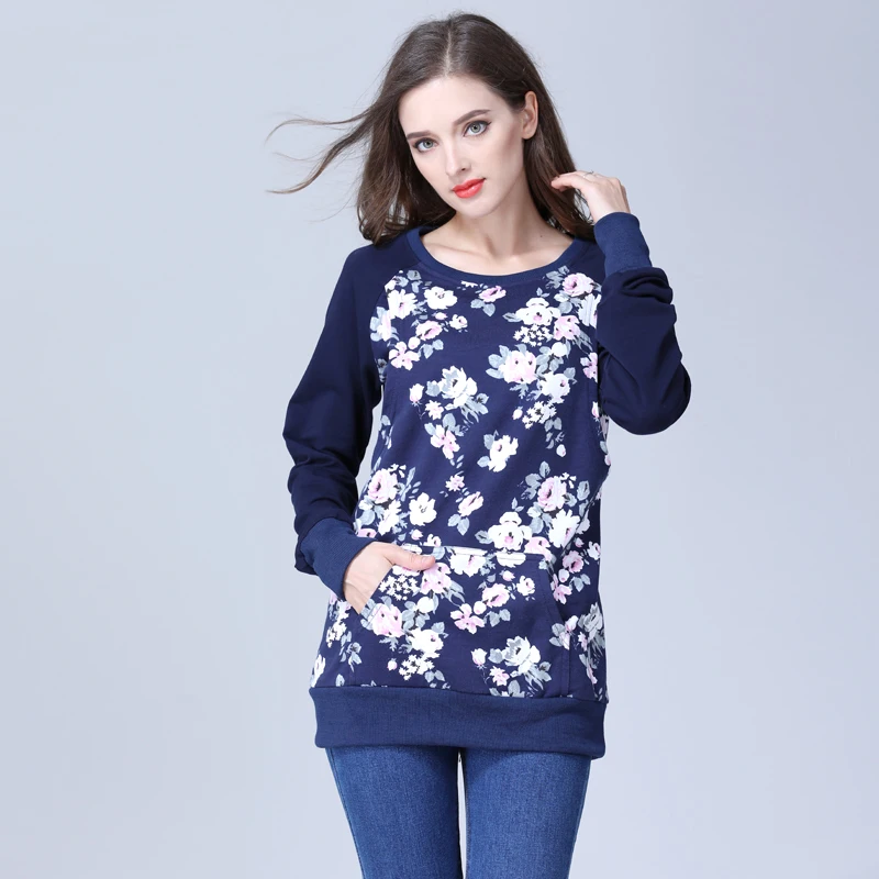 Sudadera floral de algodón para lactancia – Otoñal holgada con capucha - imagen 4