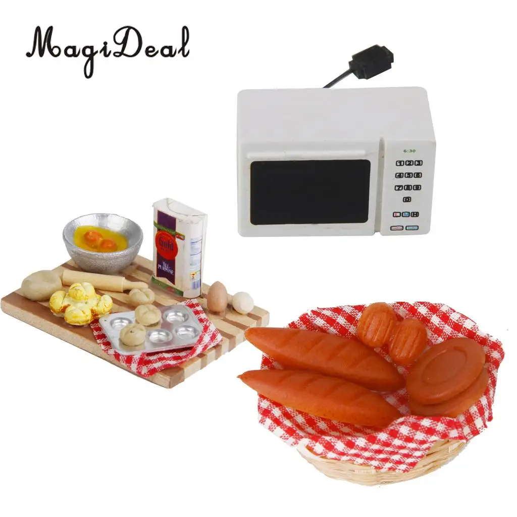 MagiDeal Colorful 1Set 1/12 Dollhouse Miniature Kitchen Food Eggs Milk Bread on Board for Kids Role Play Game Tableware Cookware