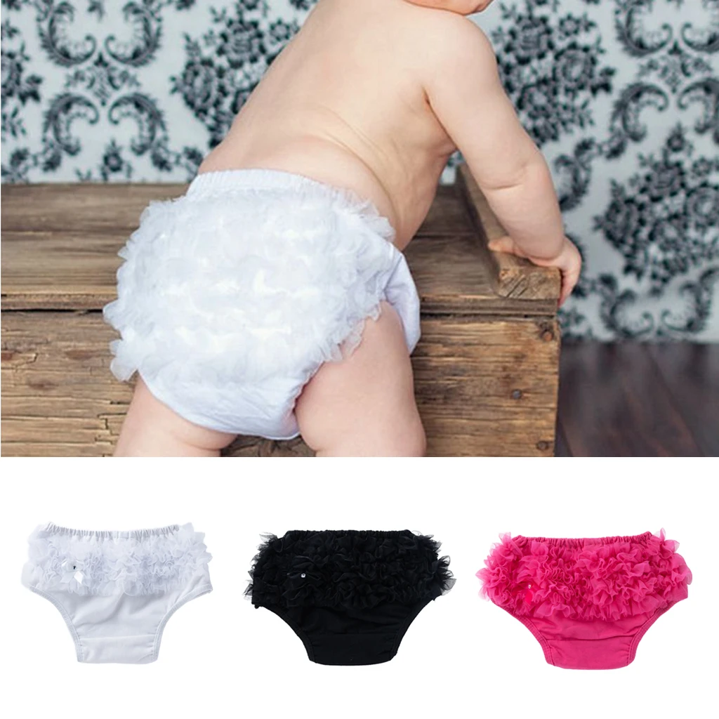 Newborn Baby Girl 3-24M Cotton Lace Ruffle Nappy Diaper Cover Bloomers Panties - Black/ White/ Rose red Optional