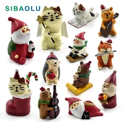 ESTATUILLA en miniatura de Navidad para esquiar, estatua de jardín de hadas, juguete artesanal de resina, adornos de coche, gato, ardilla, Sant Claus