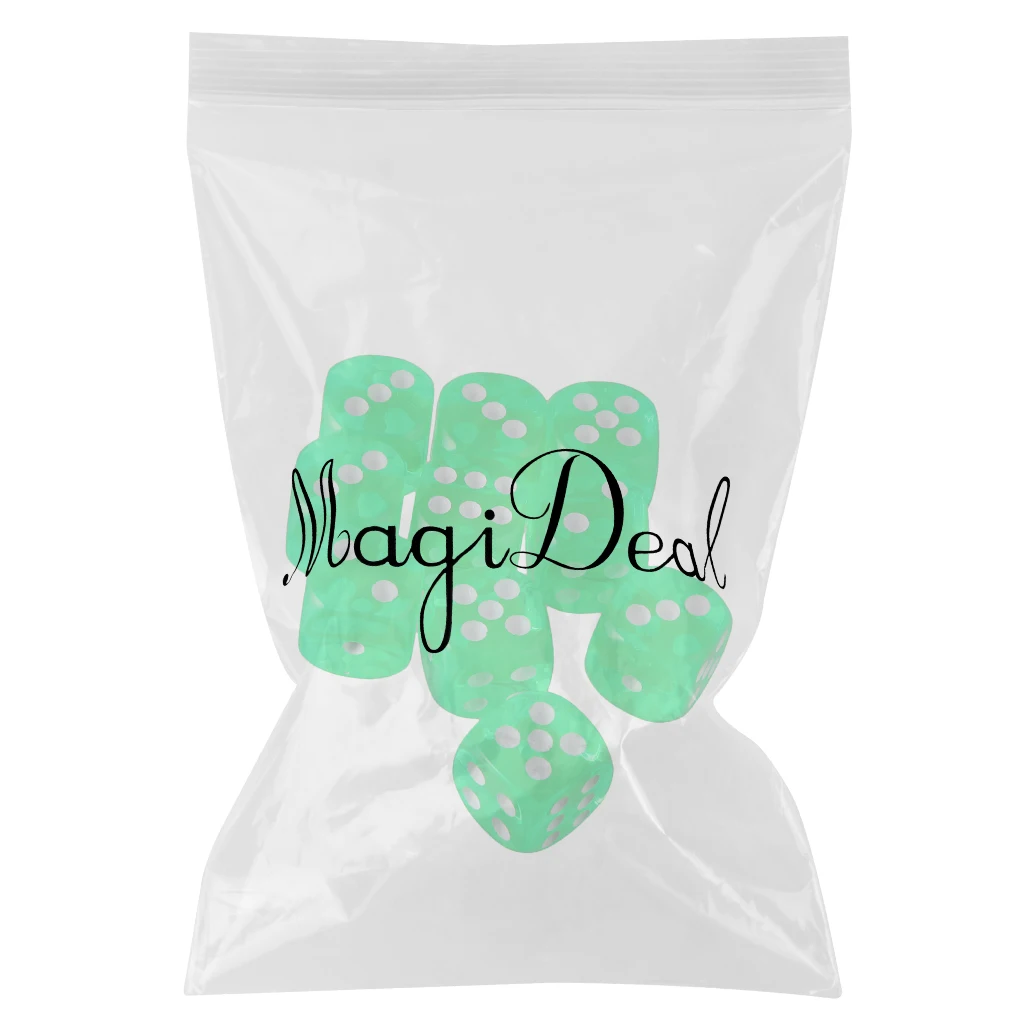 Pack of 10 D6 Dice Sets Acrylic Six-side for D&D TRPG Party Board Game Kids Toys