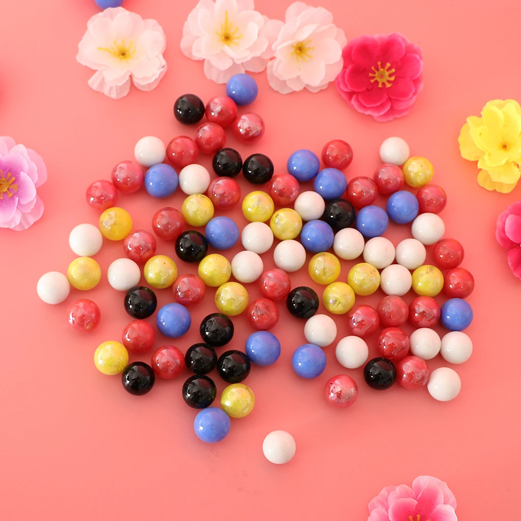 90x 16mm Glass Beads Marbles Ball Run Chinese Checkers Toys Fish Tank Decor